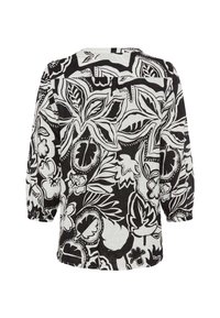 Bluse mit schwarz-weißem Muster und floralen Design, langen Ärmeln und lockerer Passform. Aus leichtem Stoff mit strukturierter Oberfläche gefertigt.