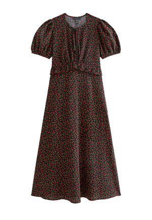New Look, FLORAL SHORT SLEEVE KEYHOLE MIDI DRESS - Freizeitkleid - black pattern