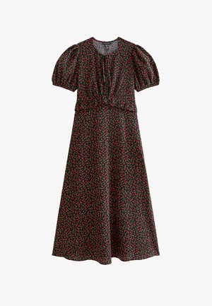 New Look, FLORAL SHORT SLEEVE KEYHOLE MIDI DRESS - Vestito casual - black pattern