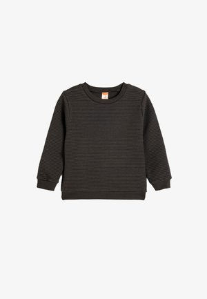 Sort sweatshirt lavet af tekstureret stof med ribbede mønster, rund halsudskæring, lange ærmer samt elastiske manchetter og nederkant.