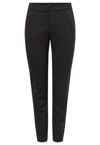 Svarta skräddarsydda byxor med en slät yta, slim fit, sidofickor och gylf med dragkedja. Har en ren, minimal design.