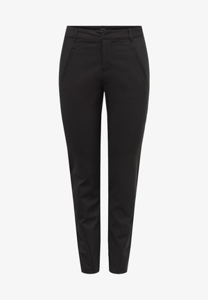 Sorte skræddersyede bukser med en glat tekstur, slim fit, sidelommer og lynlås. Har et rent, minimalistisk design.