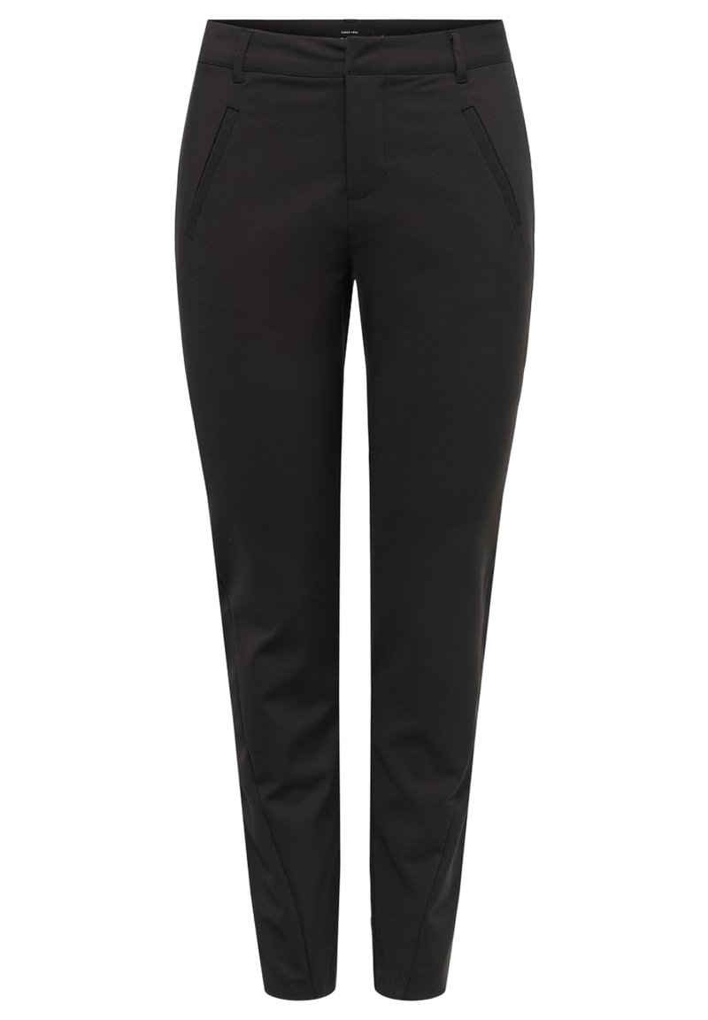 Svarta skräddarsydda byxor med en slät yta, slim fit, sidofickor och gylf med dragkedja. Har en ren, minimal design.