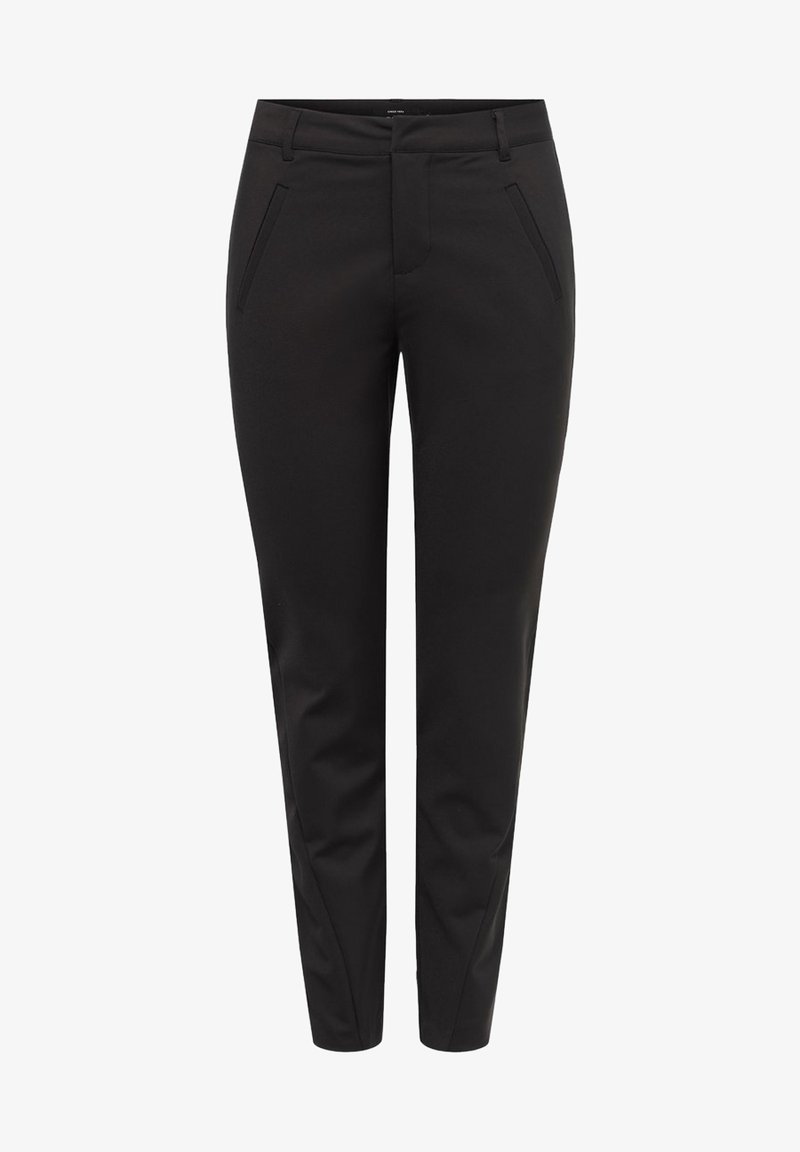 Svarta skräddarsydda byxor med en slät yta, slim fit, sidofickor och gylf med dragkedja. Har en ren, minimal design.