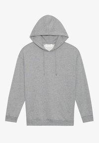 Felpa grigia con cappuccio realizzata in tessuto morbido, con ampia tasca frontale, cappuccio con coulisse e vestibilità comoda. Texture liscia con polsini a coste.