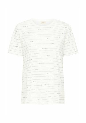 Witte kortom mouw t-shirt met dunne, abstracte lijnen en stadsnamen in een fletse kleur. Zacht katoenmateriaal met een ontspannen pasvorm.