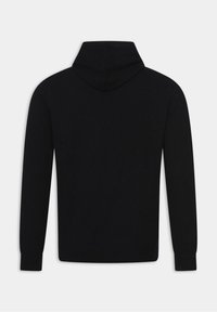 Sweat à capuche noir à manches longues avec un dos uni et des poignets ajustés, présenté sur un fond clair.