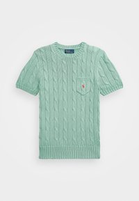 Cable Knit Cotton Short Sleeve Sweater - Basic T-shirt - celadon