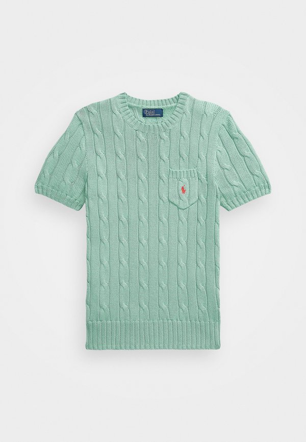 Cable Knit Cotton Short Sleeve Sweater - Basic T-shirt - celadon3