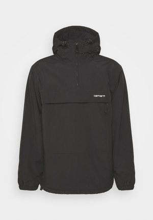 Zwarte pullover jas met capuchon, voorzien van een rits aan de voorkant, een grote borstzak, elastische manchetten en een trekkoord aan de onderkant voor een verstelbare pasvorm.