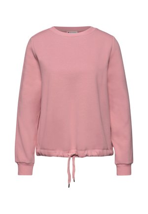 Roze sweatshirt met lange mouwen, ronde hals en rekbare manchetten. Heeft eenGathered drawstring zoom voor een verstelbare pasvorm. Zachte stoftextuur.