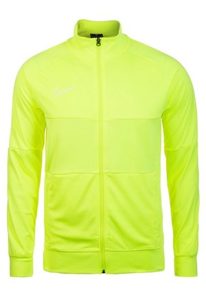 Veste zippée Nike jaune-vert vif avec manches longues, col montant et logo Nike Swoosh blanc sur la poitrine gauche.