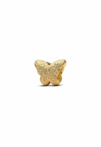 Goldener Schmetterlingsanhänger mit einer strukturierten Oberfläche und dreidimensionaler Form, die sanfte Kurven und ein offenes Zentrum für die Befestigung aufweist.