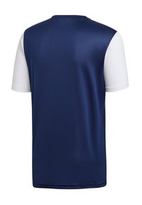 Kurzärmliges Sporttrikot mit navyblauem Rücken und weißen Ärmeln, aus strukturiertem Stoff mit Rundhalsausschnitt.