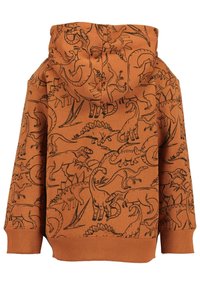 Felpa bronzo con stampe di dinosauri neri, dotata di tasca frontale e polsini a coste, realizzata in tessuto misto cotone per il massimo del comfort.