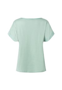 Light mint green short-sleeve shirt featuring a rounded neckline and soft, smooth fabric. Straight cut with a relaxed fit and no visible patterns.