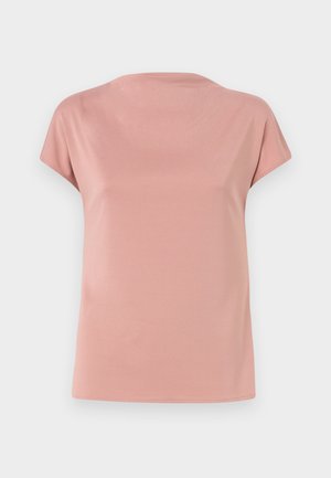 T-shirt κοντομάνικο με στρογγυλή λαιμόκοψη σε απαλό ροζ ύφασμα, με χαλαρή εφαρμογή και ομαλή υφή, με απλή και καθαρή σχεδίαση.