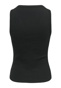 Débardeur noir sans manches avec un col rond et une silhouette ajustée, vu de dos sur un fond blanc uni.