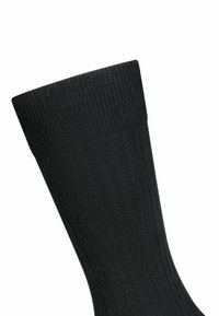 Calzino nero a coste con un motivo testurizzato, una larga fascia e una superficie liscia che si estende fino all'area delle dita.