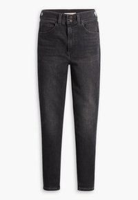 Jean skinny noir taille haute avec poches avant, passants de ceinture et fermeture à double bouton, présenté sur un fond blanc.