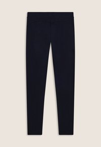 Leggings blu navy realizzati in tessuto elasticizzato, con vita alta e superficie liscia, dal design snello e aderente, senza componenti metallici visibili.