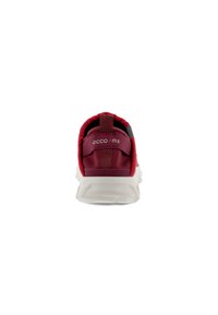 Red textile sneaker with a padded collar, white rubber sole, and rear pull tab. Features "ecco/mx" branding on the heel.