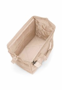 Borsa da st storage in tessuto beige, di forma rettangolare, con chiusura a zip e tasche interne; texture liscia e manici robusti per un facile trasporto.