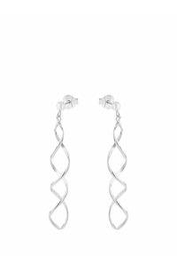 Par av silver snurrade spiralörhängen med stiftfästen på vit bakgrund.