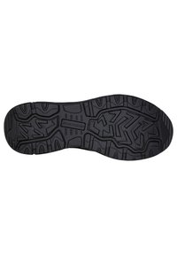 Sole in gomma nera con motivo di presa testurizzato e scanalature profonde, dotata di un logo centrale. Design elegante e piatto adatto a vari stili di calzature.