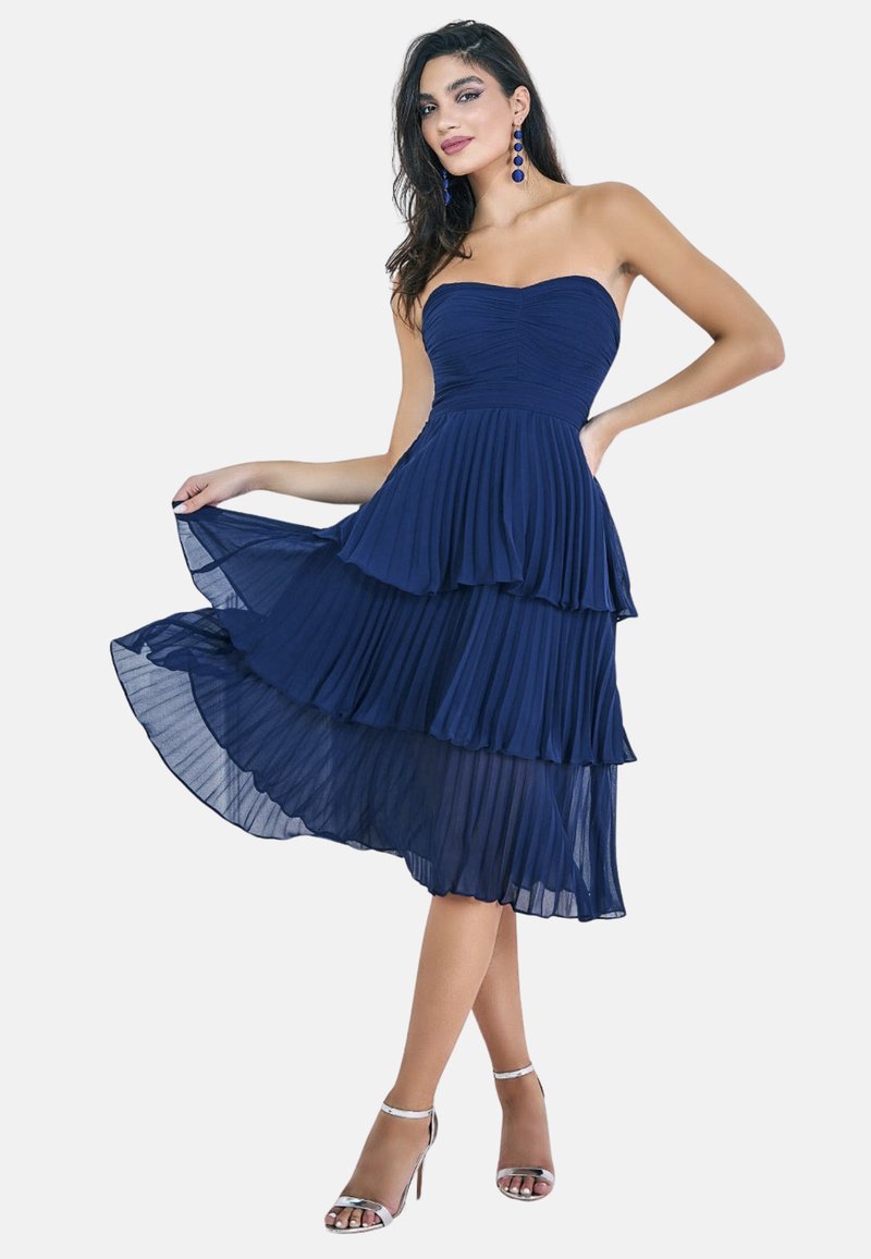 Goddiva Maternity Plain Lurex Chiffon Tiered Midi Dress - Light Blue