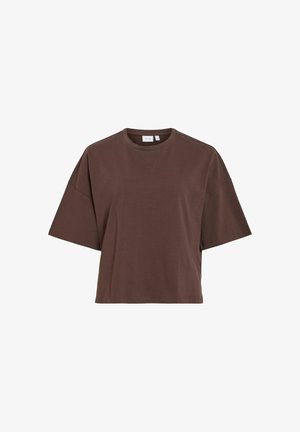 VILA, SHORT-SLEEVED T-SHIRT VILYRICA ROUND NECK - Lihtne T-särk - coffee bean