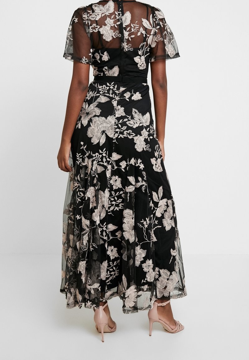 chinese dress ladies PRINTED RUFFLED LACE MAXI DRESS