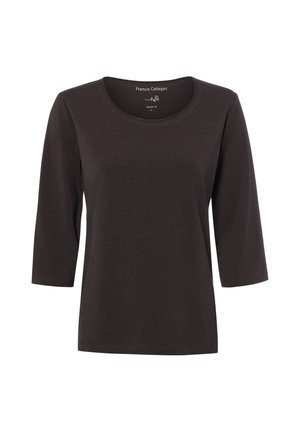 Dunkelbraunes Damenoberteil mit dreiviertel Ärmeln und rundem Ausschnitt, bezeichnet als Regular Fit in Größe Small von Franco Callegari.