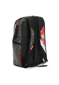 Zaino con motivo nero e grigio, caratterizzato da un accento laterale colorato, spallacci imbottiti e un design elegante e strutturato con chiusure a zip.