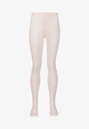 Collant nudi trasparenti con una leggera lucentezza, design senza cuciture e una consistenza morbida. Presentano un sottile elastico rosa in vita e punte rinforzate.