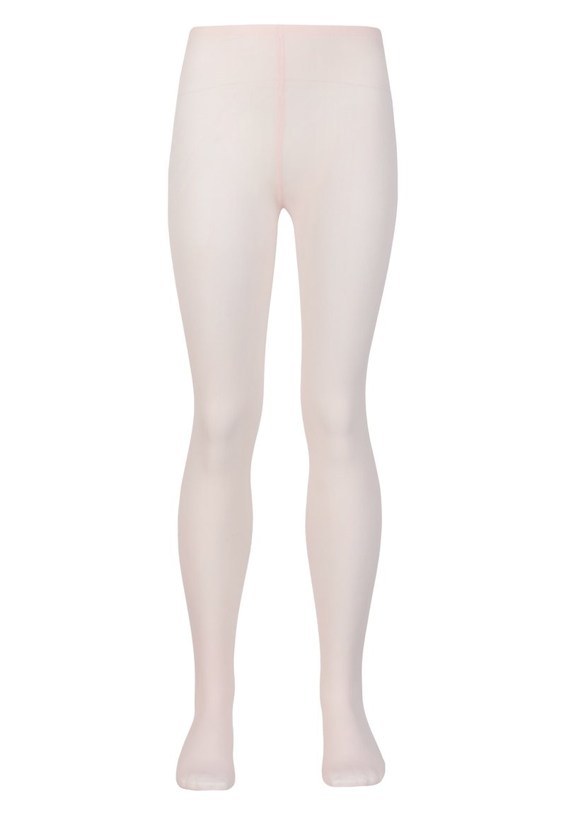 Collant nudi trasparenti con una leggera lucentezza, design senza cuciture e una consistenza morbida. Presentano un sottile elastico rosa in vita e punte rinforzate.