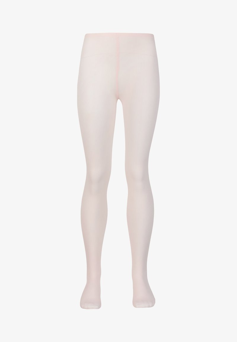 Gennemsigtige nude strømpebukser med en let glans, sømløst design og en blød tekstur. Har en tynd pink talje og forstærkede tæer.