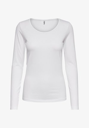 White long-sleeve t-shirt made of soft fabric, featuring a round neckline and a slim fit. Smooth texture with no patterns or embellishments.