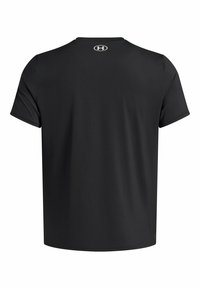Zwart sportshirt met korte mouwen, gemaakt van gladde, ademende stof. Heeft een verstevigde ronde hals en een logo op de achterkant van de hals.