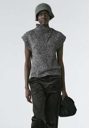 WITH COLLAR DETAIL - Print T-shirt - black