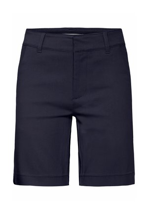 Navyblaue Shorts aus glattem Stoff mit tailliertem Design, geradem Schnitt und umgeschlagenem Saum. Mit Fronttaschen-Detail.