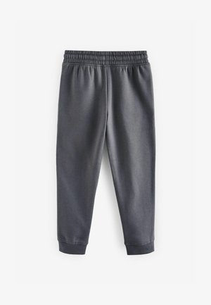 Grå sweatpants med elastisk talje og ribbede manchetter. Lavet af glat stof, med en tapered ben design. Ingen synlige mønstre.
