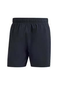 Navy blue shorts made of lightweight fabric with an elastic waistband and side seam pockets. Simple design with no visible patterns or accents.
