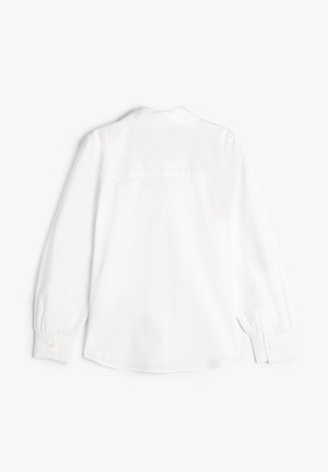 Witte lange mouw shirt met een kraaghalslijn, knoopmanchetten en een rechte achterkant. Soepele textuur zonder zichtbare patronen.
