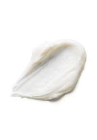 Crema bianca con una consistenza liscia e densa, modellata a forma di cucchiaiata, con una leggera lucentezza e un aspetto uniforme.