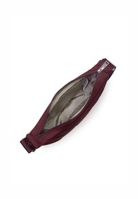 Borsa a vita bordeaux con chiusura a zip, realizzata in tessuto liscio. Interno beige con scomparti per una migliore organizzazione. Forma compatta e strutturata.