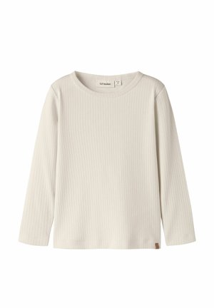 Langmouw ribgebreid crèmekleurig shirt met ronde hals, gemaakt van zachte stof, met label Lil’Atelier, maat 92 voor peuters.