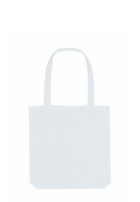 Borsa a spalla in tela bianca con due manici, forma rettangolare, fondo piatto e senza pattern o decorazioni visibili.