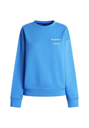 Μπλε φούτερ με στρογγυλή λαιμόκοψη, μακριά μανίκια, ριμπ μανσέτες και τελείωμα, με μικρό λευκό κείμενο "World Tour Red Bull Racing" στο αριστερό στήθος.