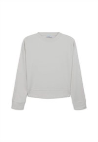 Felpa cropped beige chiaro con maniche lunghe, collo rotondo e polsini a costine. Realizzata in morbido materiale misto cotone. Design semplice.